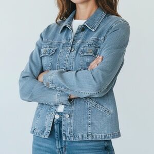 J.Jill Medium Wash Square Pocket Snap Button Down Denim Jacket size Medium